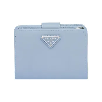 PRADA Saffiano Leather Wallet Small Size Women's Light Blue