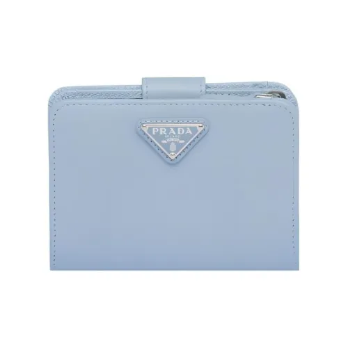 PRADA Saffiano Leather Wallet Small Size Women's Light Blue