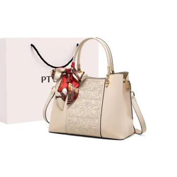 PT'SON Cow Leather With Synthetic Leather Shoulder Bag, Handbag Regular Women's Apricot