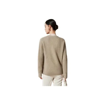 MIHUANG Cashmere Sweater Women's Camel Gold Beads