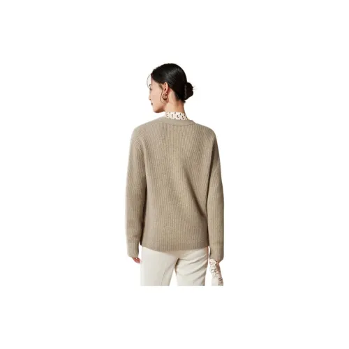 MIHUANG Cashmere Sweater Women's Camel Gold Beads
