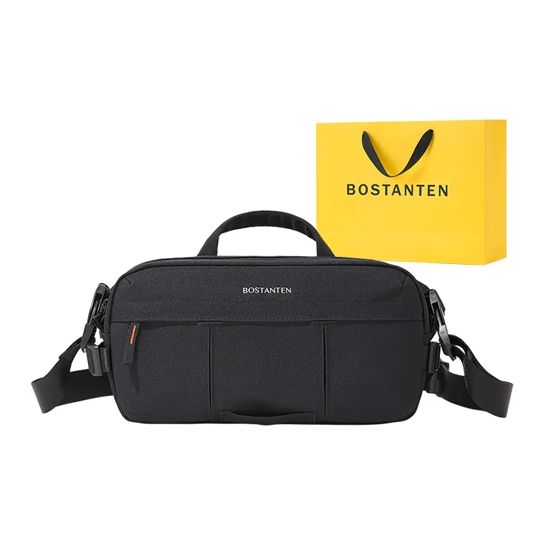 BOSTANTEN Fabric Shoulder Bag, Crossbody Bag, Handbag Men's Black-0