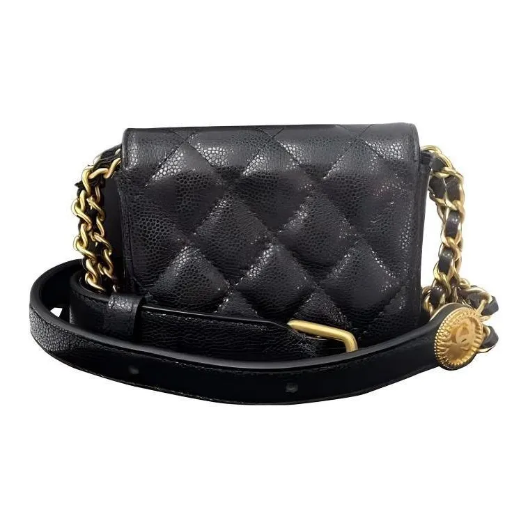 CHANEL Grain Embossed Cow Leather Wallet On Chain, Chain Bag, Shoulder Bag, Crossbody Bag Women's Black-1
