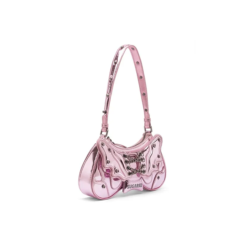 SUGARSU Cow Leather Handbag, Shoulder Bag Medium Size Women's Black/Dark Brown/Silver/Purple/Bright Pink-17