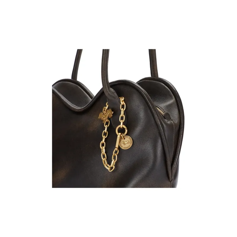 SUGARSU Cow Leather Shoulder Bag Large Size Women's Black/Vintage Brown-3