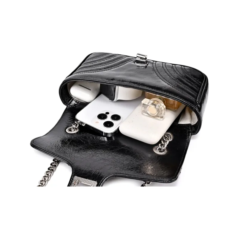 AQUASCUTUM Top Grain Cow Leather Crossbody Bag, Shoulder Bag Regular Women's Black-4