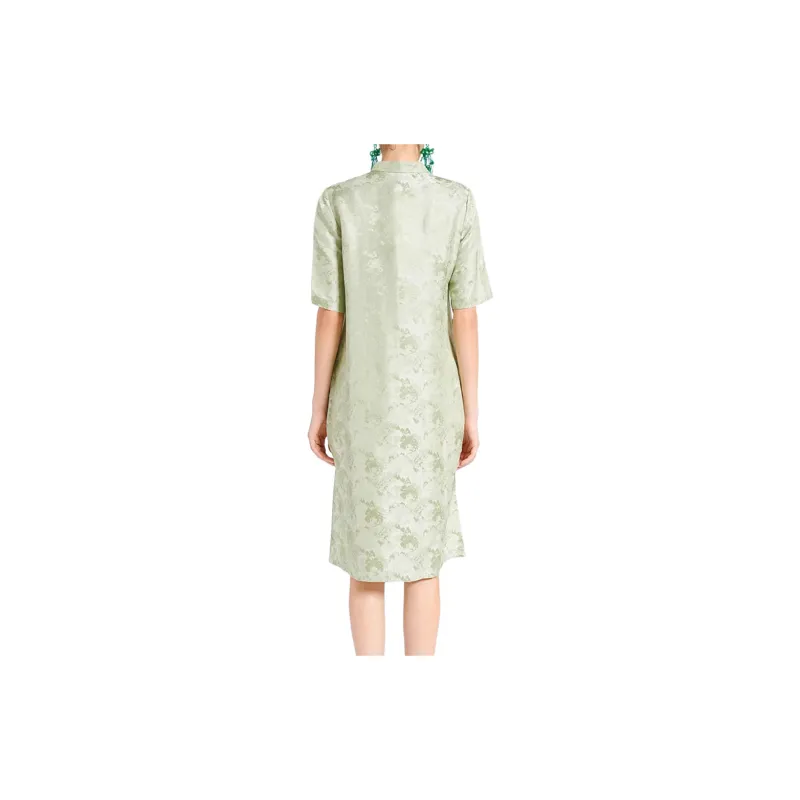 BESIONIA SS24 Short Sleeved Dress Women's Green Floral Pattern-4
