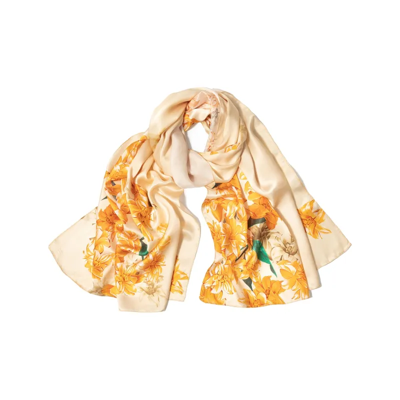 Shanghai Story 100% Mulberry Silk Scarves Women's Summer Solstice Listening To Lotus, Gift Box Set-12