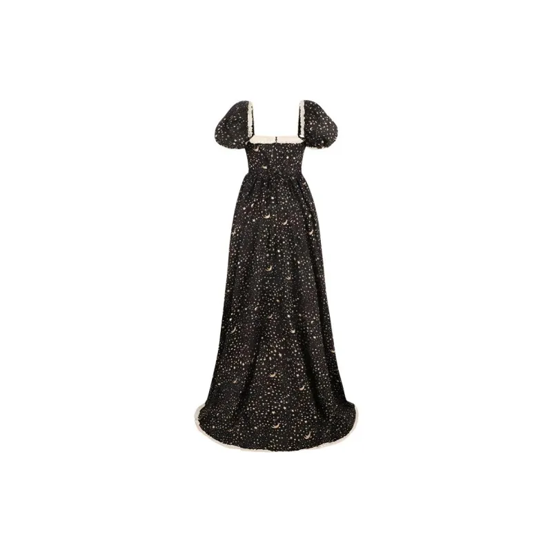 Selkie Collection FW24 Short Sleeved Dresses Women's Black Background Starry Sky Print-1