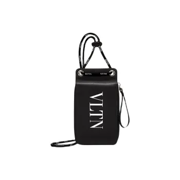 Valentino VLTN Cow Leather Neck Pouch Necklace Cell Phone Wallet Men's Black White