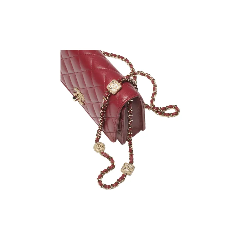 CHANEL Sheepskin With Rhinestone Shoulder Bag, Crossbody Bag, Wallet Women's Burgundy-3