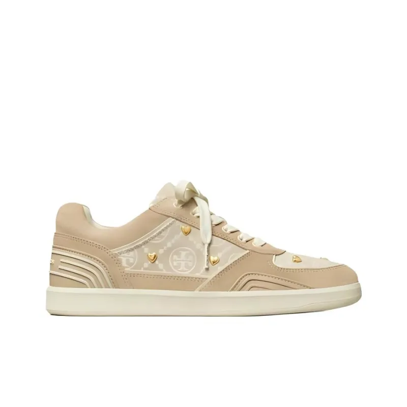 TORY BURCH T Monogram Low Top Skateboard Shoes Women's Beige-1
