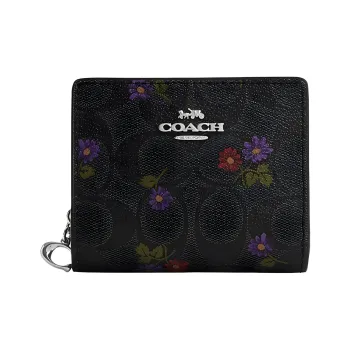 COACH Canvas With Leather Coin Purses Wallets Regular Women's Graphite Deep Raspberry