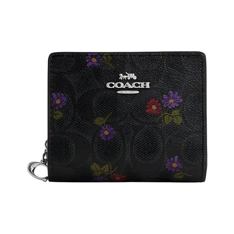 COACH Canvas With Leather Coin Purses Wallets Regular Women's Graphite Deep Raspberry-0