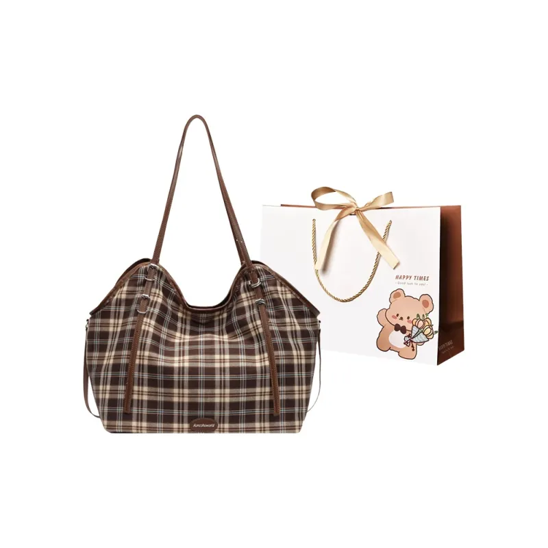 ERANGBEAR Fabric Portable Crossbody Bag, Shoulder Bag Women's Brown Plaid/Blue Plaid/Pink Plaid-3