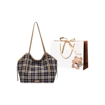 ERANGBEAR Fabric Portable Crossbody Bag, Shoulder Bag Women's Brown Plaid/Blue Plaid/Pink Plaid