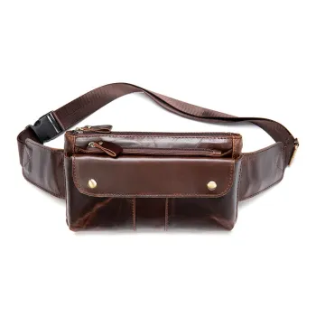 DOSRFINI Cow Leather Fanny Pack Medium Size Men's Coffee/Black/Oil Coffee