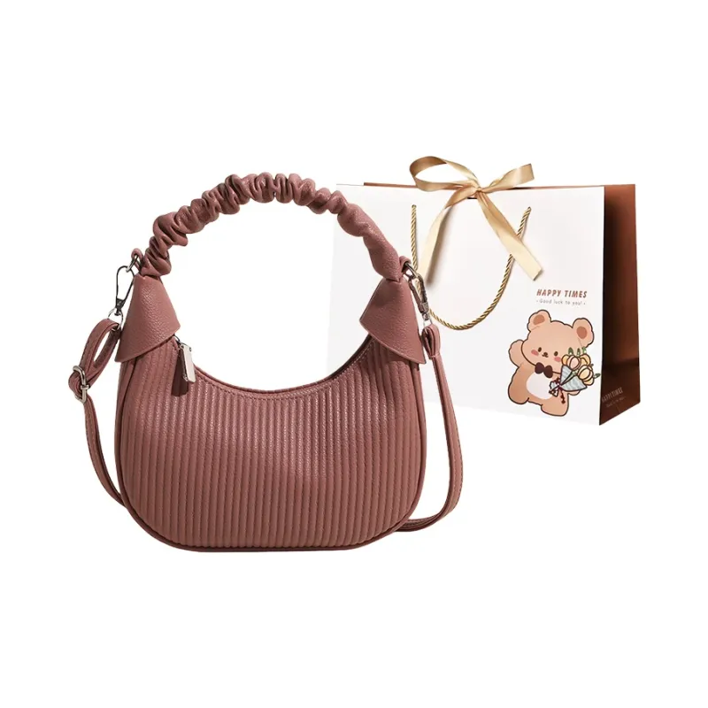 ERANGBEAR PU Crescent Bag, Handbag, Shoulder Bag, Crossbody Bag Regular Women's Brown/Ecru/Pink/Khaki/Black-4