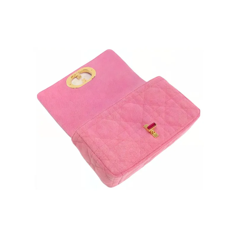 DIOR Caro Denim Portable Crossbody Bag, Shoulder Bag Medium Size Women's Bright Pink-1