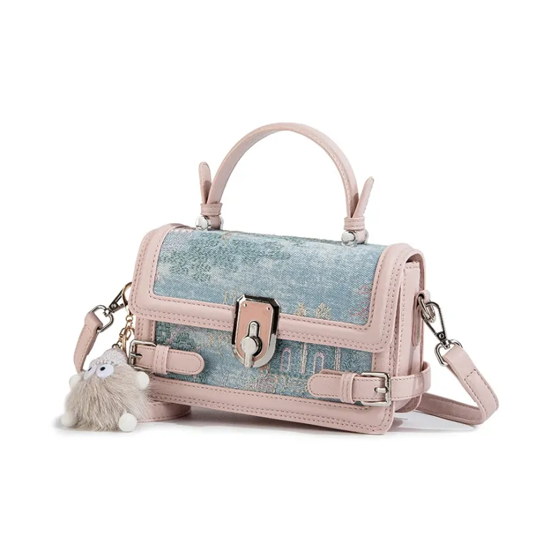 CAEISL&KCIEL Polyurethane Synthetic Leather One Shoulder Handbag Regular Women's Blue And White Embroidery Powder-2