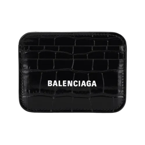 Balenciaga Cash 4 Card Slot 1 Bill Compartment Card Holder Shiny Crocodile Embossed Black/White