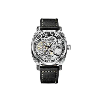 Zero Scale Automatic Mechanical Movement Genuine Leather Strap Watch Unisex White Dial