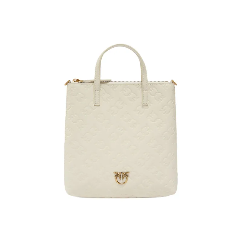 PINKO Cow Leather Tote Bag, Shopping Bag, Shoulder Bag, Crossbody Bag, Handbag Trumpets Women's Ecru-0