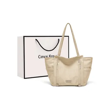 CinvaiKrose Fabric, Synthetic Leather Tote Bag, Shoulder Bag Tubas Women's Beige Apricot/Black