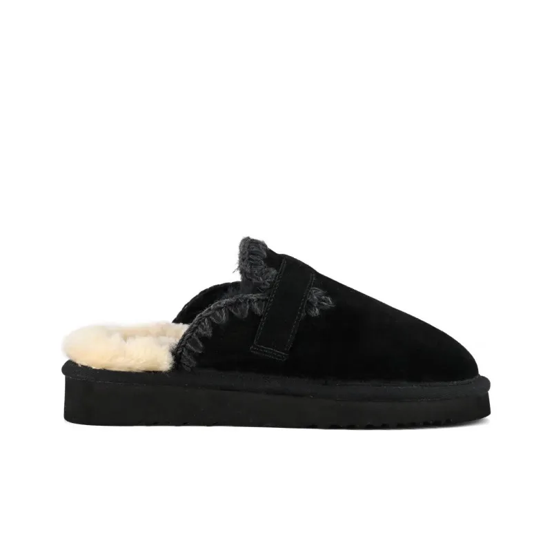 MOU Rubber Sole EVA Fuzzy Slip Resistant Closed Toe Slippers Women's Black-1