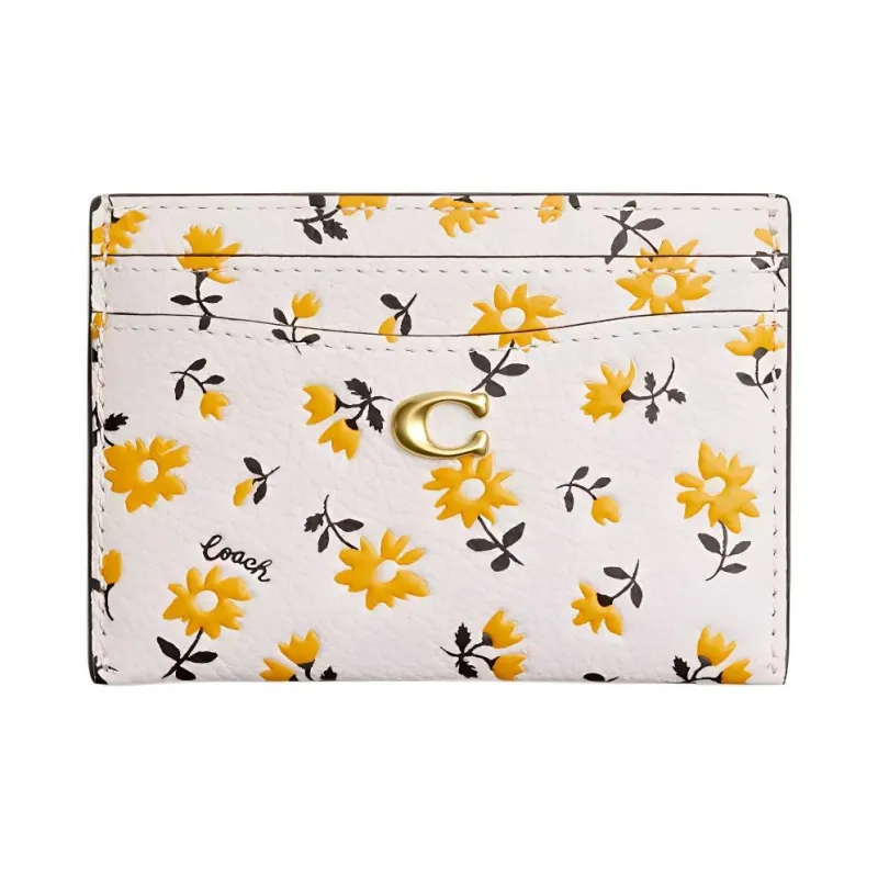 COACH Card Case Polished Pebble Leather Card Holder Mini Women's Brass & Chalk Multicolor-0