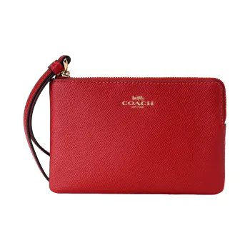 COACH Cross Grain Leather Coin Purse Wrist Bag Clutch Mini Women's Red