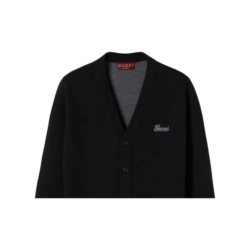 GUCCI Logo Embroidered Knit Cardigan-3