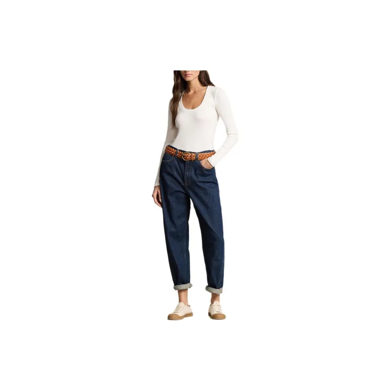 Polo Ralph Lauren Solid Color Large Crew Neck Slim Fit Long Sleeved T Shirt Women's White-1