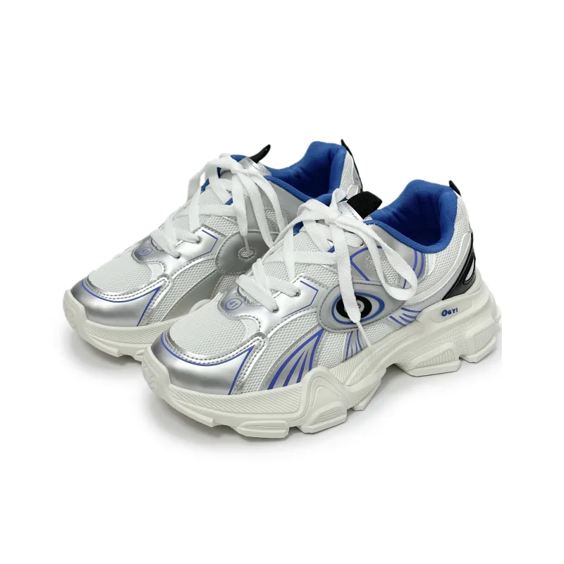 SLNU 3 Lightweight Height Increasing Coverage Low Top Chunky Sneakers Men's White Blue-2