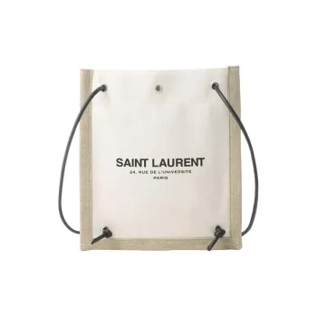 SAINT LAURENT Linen With Cow Leather Tote Bag, Shopping Bag, Shoulder Bag, Crossbody Bag Regular Men's Beige