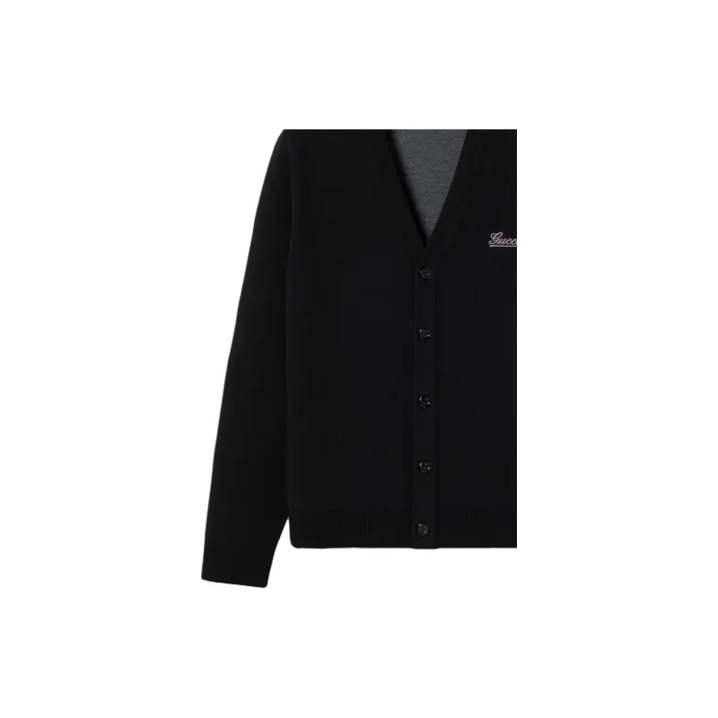 GUCCI Logo Embroidered Knit Cardigan-5