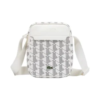 LACOSTE PVC Shoulder Bag Crossbody Bag Medium Size Unisex Ivory/Emerald Green