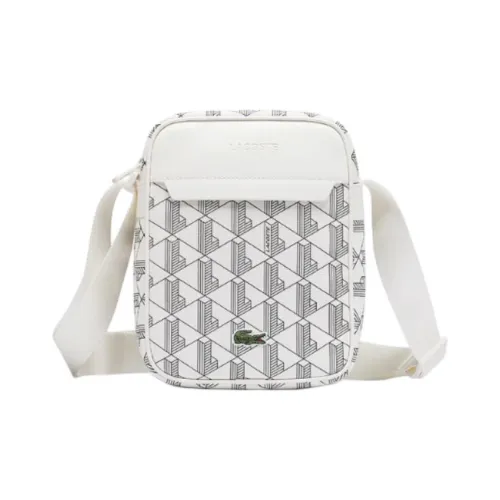 LACOSTE PVC Shoulder Bag Crossbody Bag Medium Size Unisex Ivory/Emerald Green