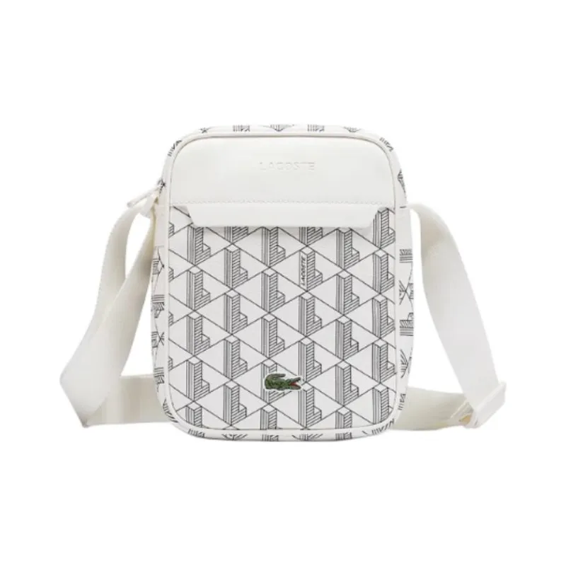 LACOSTE PVC Shoulder Bag Crossbody Bag Medium Size Unisex Ivory/Emerald Green-0