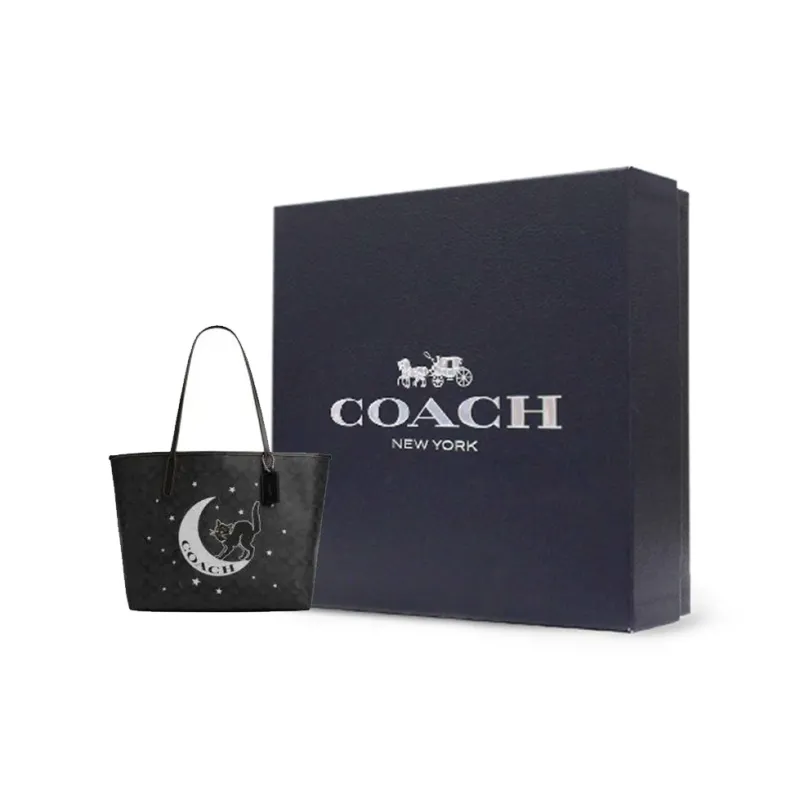 COACH PVC With Leather Tote Bag, Shopping Bag, Handbag Tubas Women's Charcoal Gray & Black-4