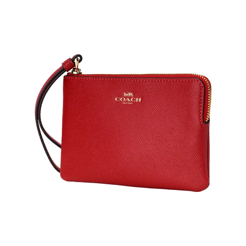 COACH Cross Grain Leather Coin Purse Wrist Bag Clutch Mini Women's Red-2