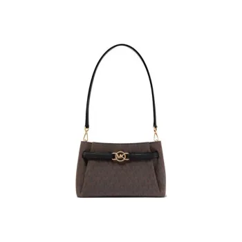 MICHAEL KORS Leather Shoulder Bag Small Size Women's Dark Brown & Black