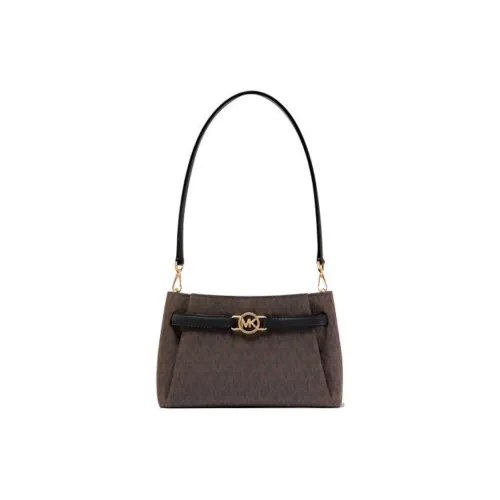 MICHAEL KORS Leather Shoulder Bag Small Size Women's Dark Brown & Black
