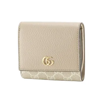 GUCCI Marmont Canvas Wallet Women's Beige