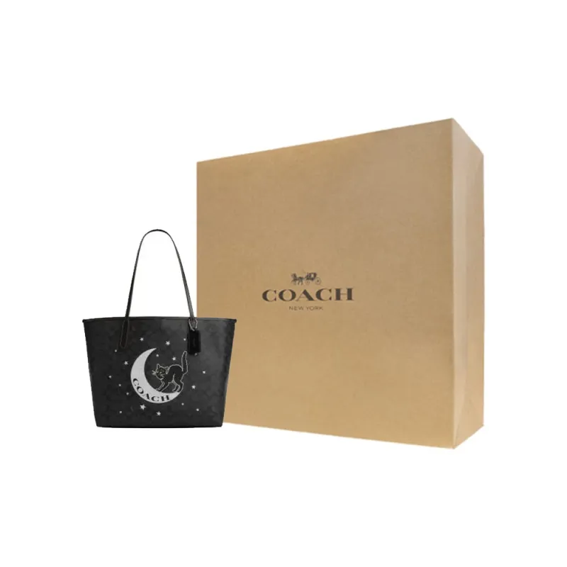 COACH PVC With Leather Tote Bag, Shopping Bag, Handbag Tubas Women's Charcoal Gray & Black-6