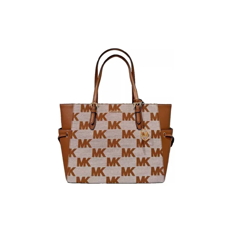 MICHAEL KORS Gilly Canvas Tote Bag Shopping Bag Handbag Large Size Women's Leather Brown-0