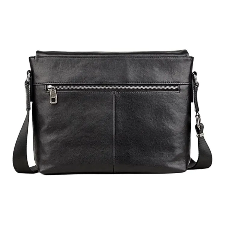 Jeep Top Grain Cow Leather Crossbody Bag Shoulder Bag Large Size Men's Black-5