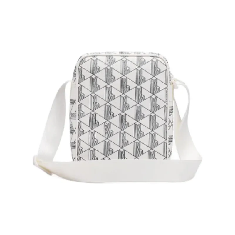 LACOSTE PVC Shoulder Bag Crossbody Bag Medium Size Unisex Ivory/Emerald Green-3