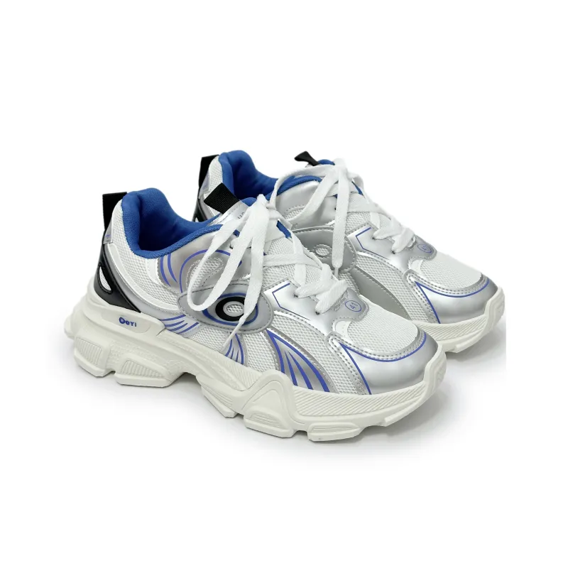 SLNU 3 Lightweight Height Increasing Coverage Low Top Chunky Sneakers Men's White Blue-1