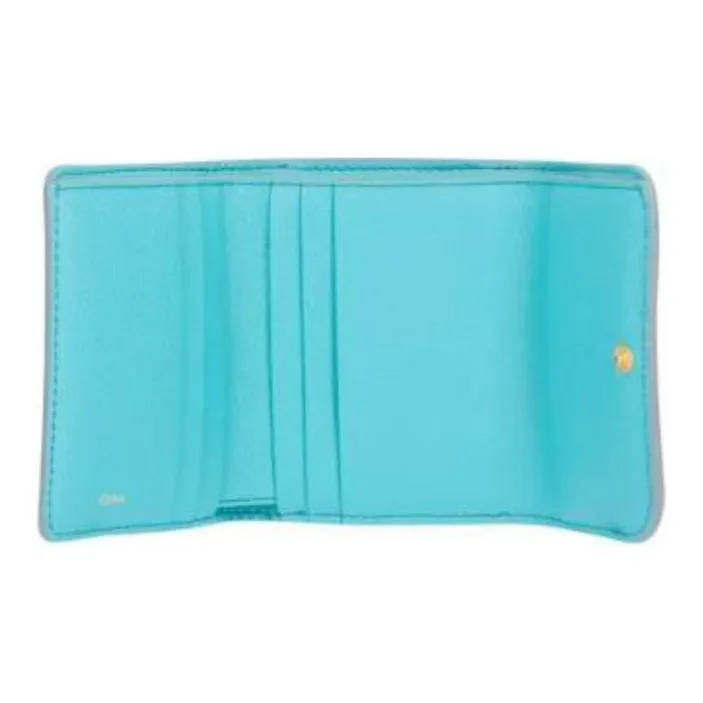 Chloe Marcie Grained Calfskin Wallet Small Size Women's Blue-2